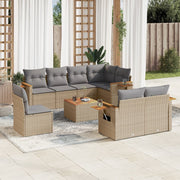 9-piece Lounge Set with Cushions Poly Rattan Beige