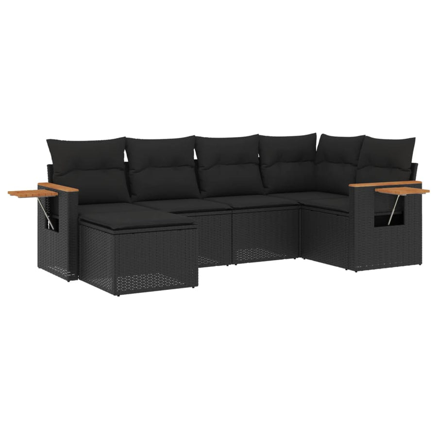6-Delige Loungeset Met Kussens Poly Rattan Zwart