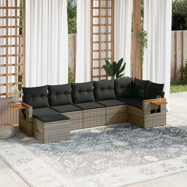 7-Delige Loungeset Met Kussens Poly Rattan Grijs