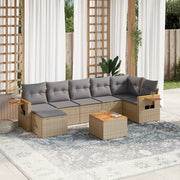 8-piece Lounge Set with Cushions Poly Rattan Beige