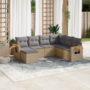 7-piece Loungeset with cushions poly rattan beige