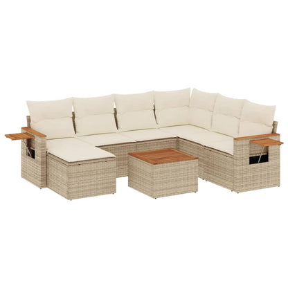8-Delige Loungeset Met Kussens Poly Rattan Beige