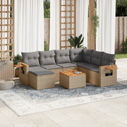 8-piece Lounge Set with Cushions Poly Rattan Beige