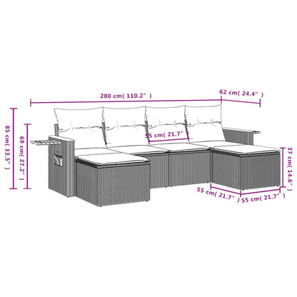 6-Delige Loungeset Met Kussens Poly Rattan Zwart
