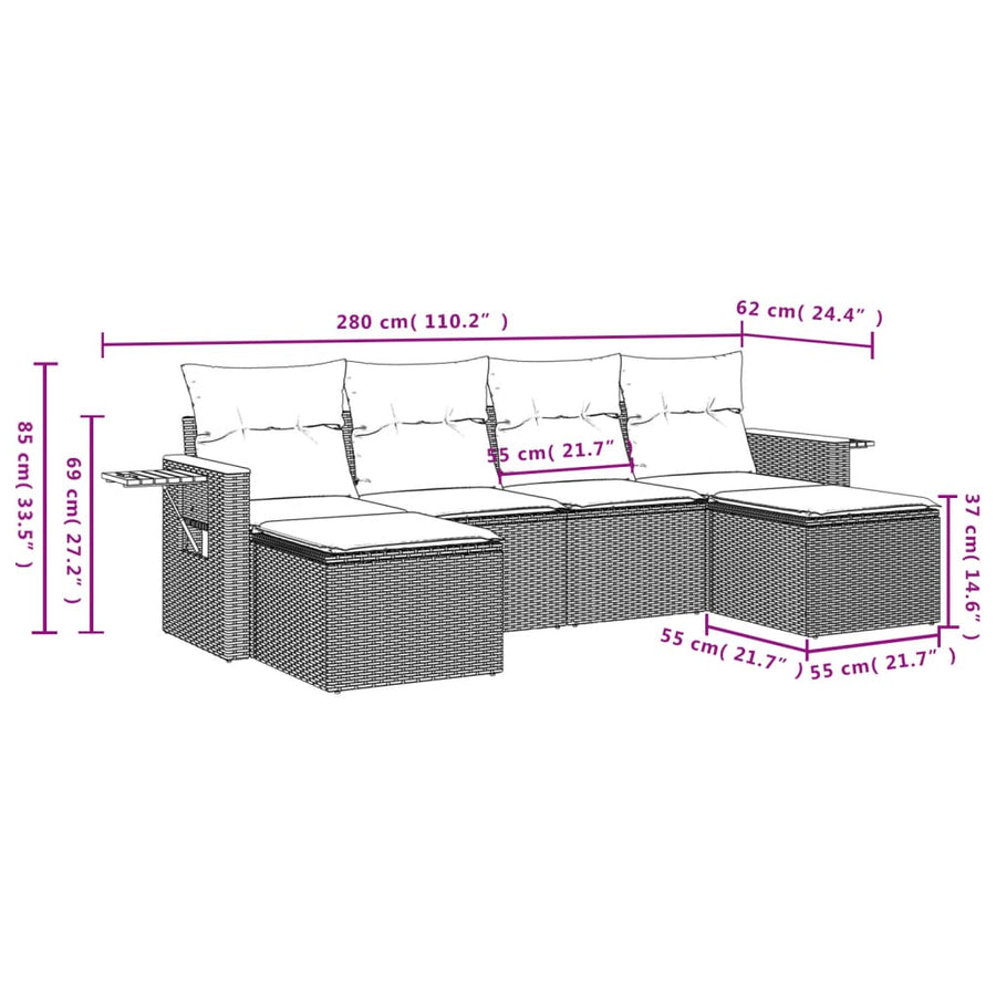 6-Delige Loungeset Met Kussens Poly Rattan Zwart