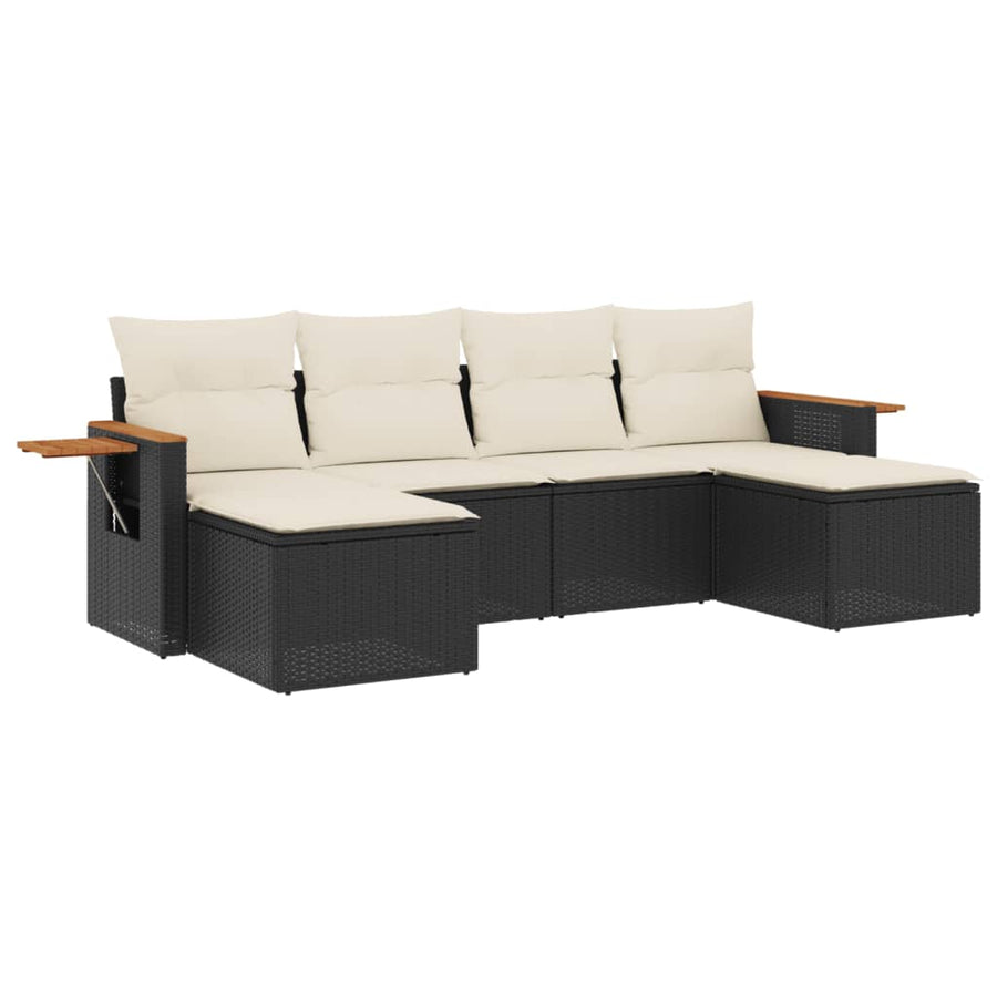 6-Delige Loungeset Met Kussens Poly Rattan Zwart