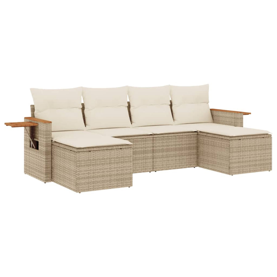 6-Delige Loungeset Met Kussens Poly Rattan Beige