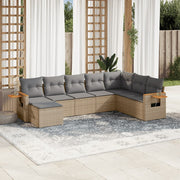 8-piece Lounge Set with Cushions Poly Rattan Beige