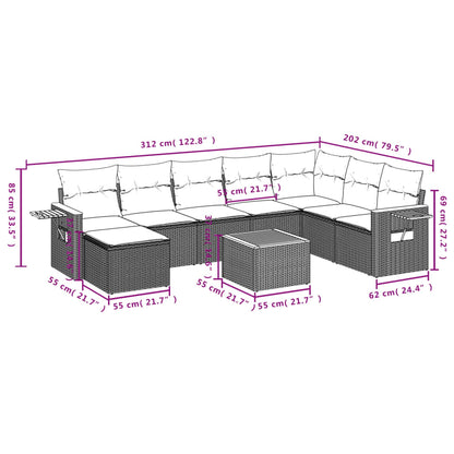 9-Delige Loungeset Met Kussens Poly Rattan Zwart