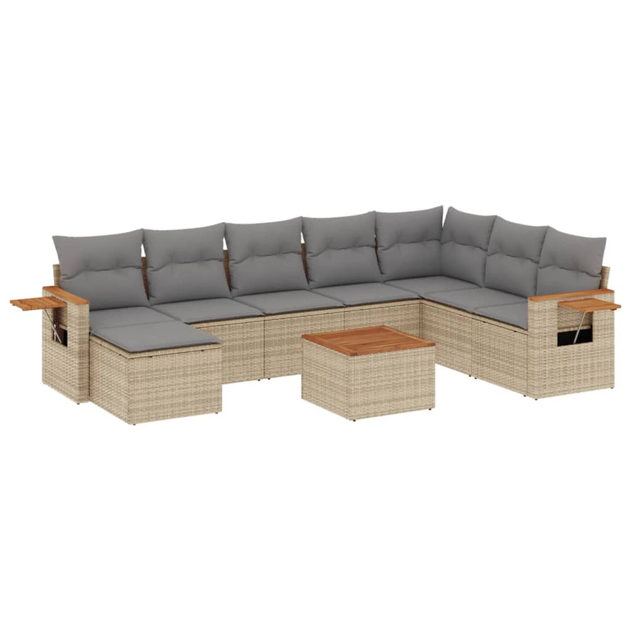 9-Delige Loungeset Met Kussens Poly Rattan Beige