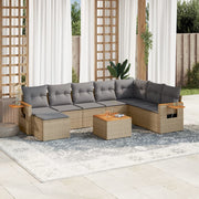 9-piece Lounge Set with Cushions Poly Rattan Beige