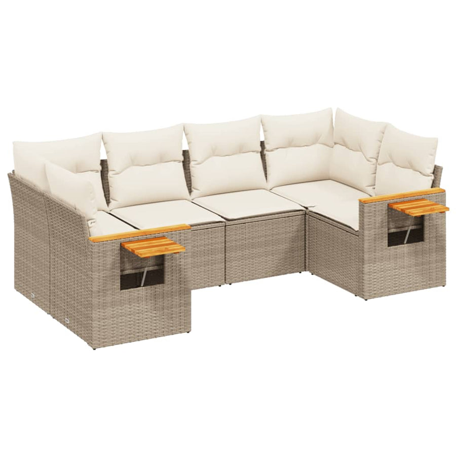 6-Delige Loungeset Met Kussens Poly Rattan Beige