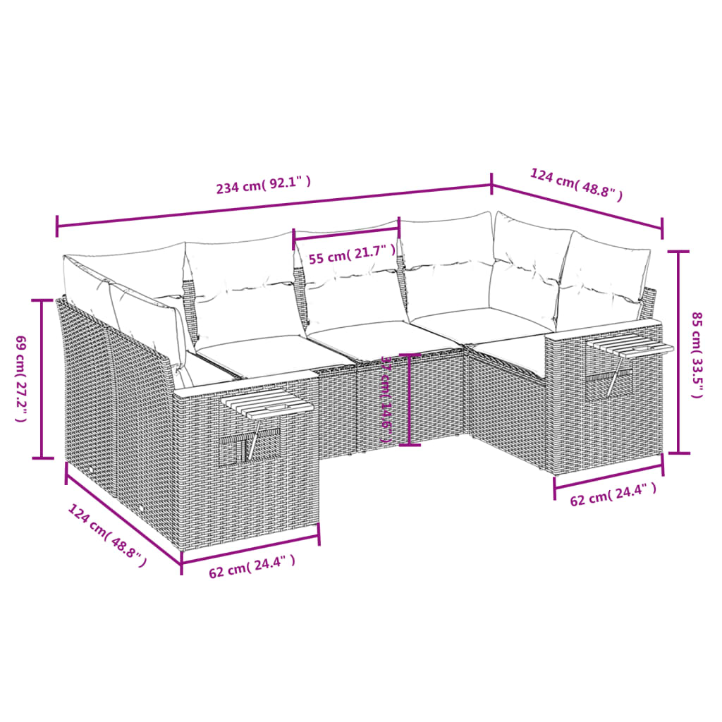 6-Delige Loungeset Met Kussens Poly Rattan Grijs