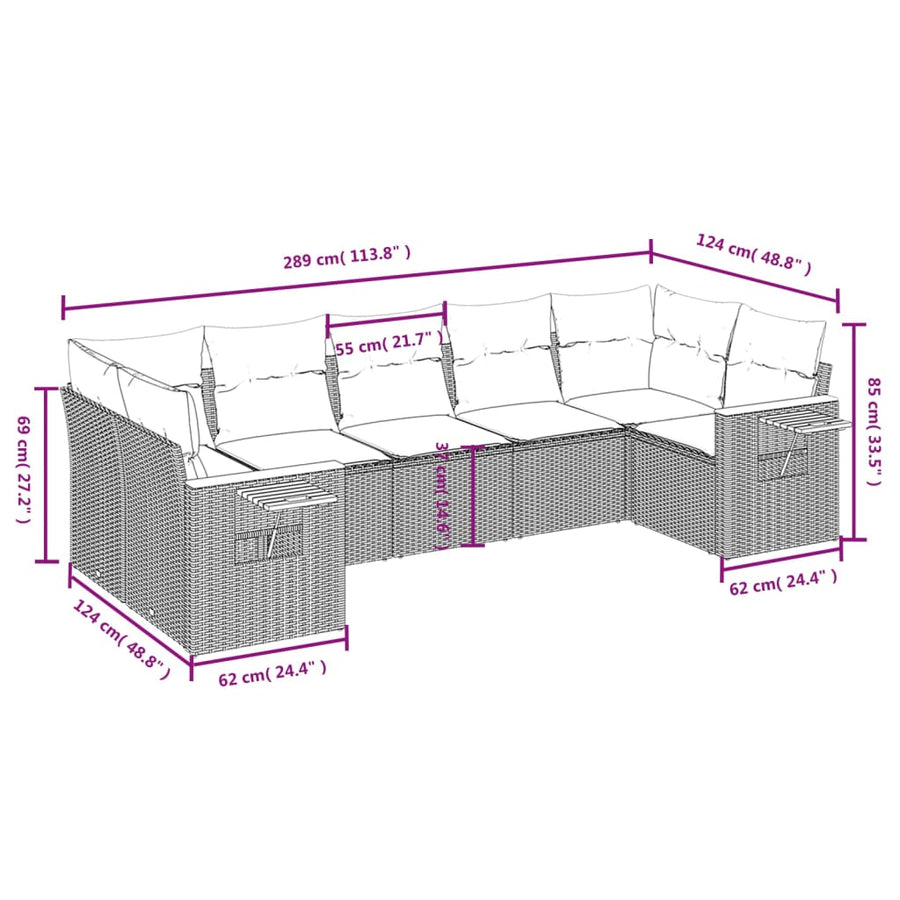 7-Delige Loungeset Met Kussens Poly Rattan Beige