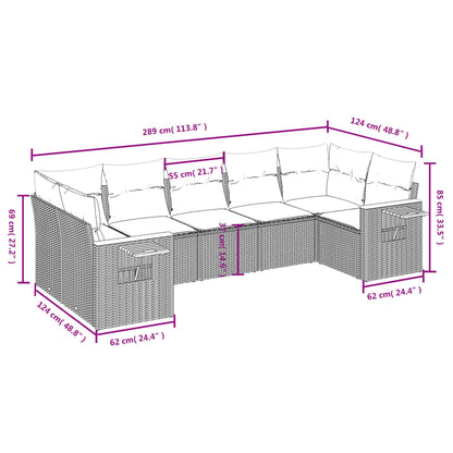 7-Delige Loungeset Met Kussens Poly Rattan Beige