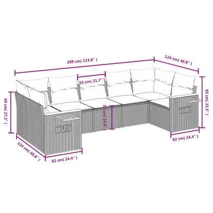 7-Delige Loungeset Met Kussens Poly Rattan Grijs