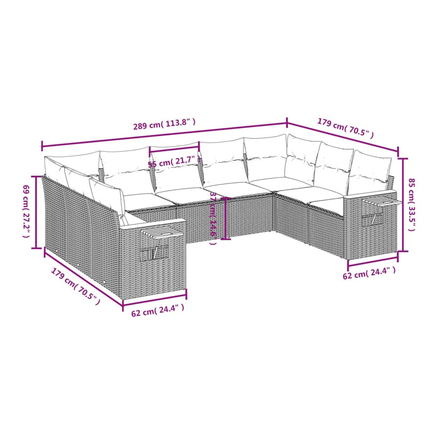 9-Delige Loungeset Met Kussens Poly Rattan Zwart