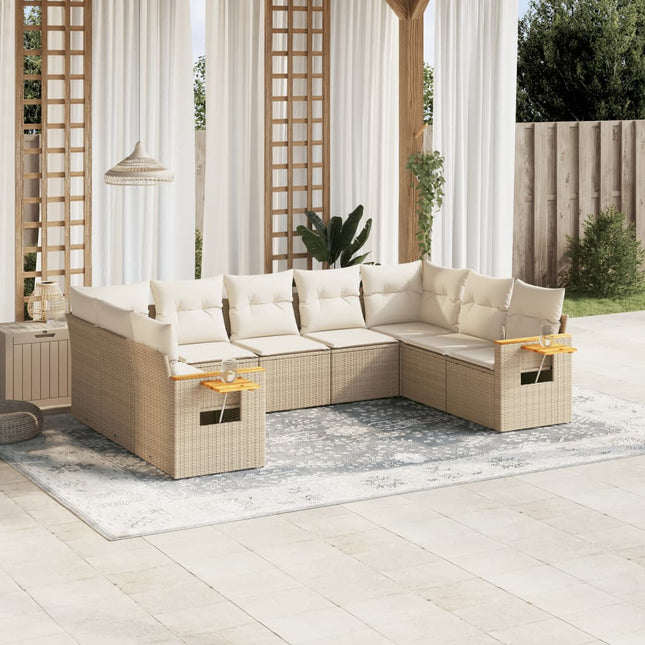 9-Delige Loungeset Met Kussens Poly Rattan Beige