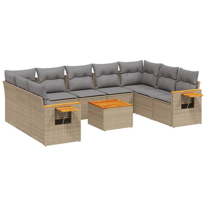 10-Delige Loungeset Met Kussens Poly Rattan Beige