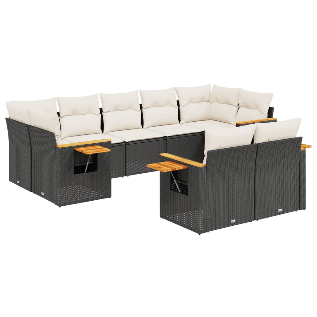 9-Delige Loungeset Met Kussens Poly Rattan Zwart
