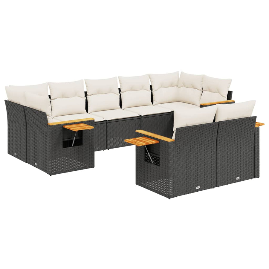 9-Delige Loungeset Met Kussens Poly Rattan Zwart