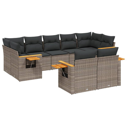 9-Delige Loungeset Met Kussens Poly Rattan Grijs