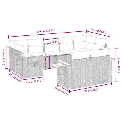 9-Delige Loungeset Met Kussens Poly Rattan Grijs