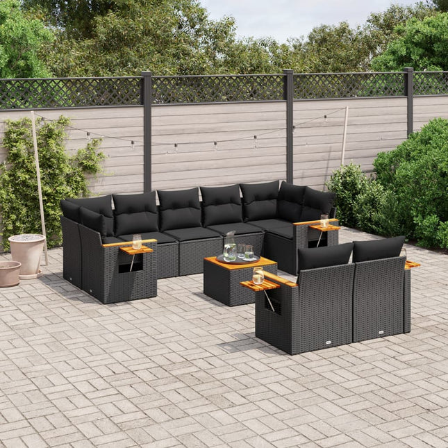 10-Delige Loungeset Met Kussens Poly Rattan Zwart