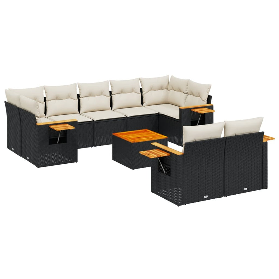10-Delige Loungeset Met Kussens Poly Rattan Zwart