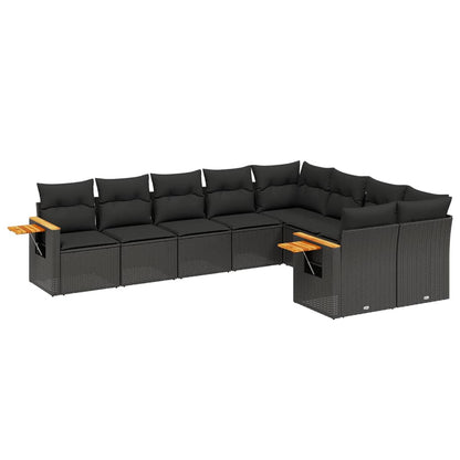 9-Delige Loungeset Met Kussens Poly Rattan Zwart