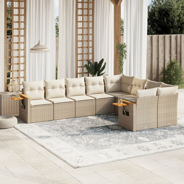 9-Delige Loungeset Met Kussens Poly Rattan Beige