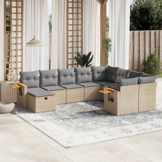 10-Delige Loungeset Met Kussens Poly Rattan Beige