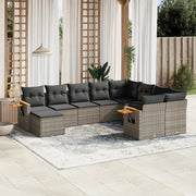 Loungeset 10-delig poly rattan grijs