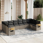 Loungeset poly rattan grijs 10-delig