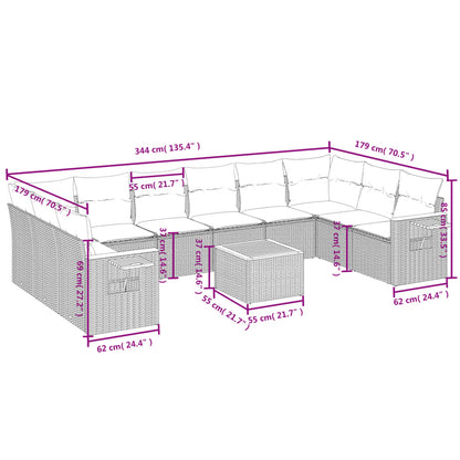 11-Delige Tuinset Met Kussens Poly Rattan Beige