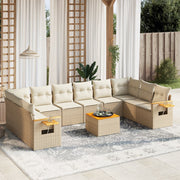 Tuinset 11-delig poly rattan beige met kussens