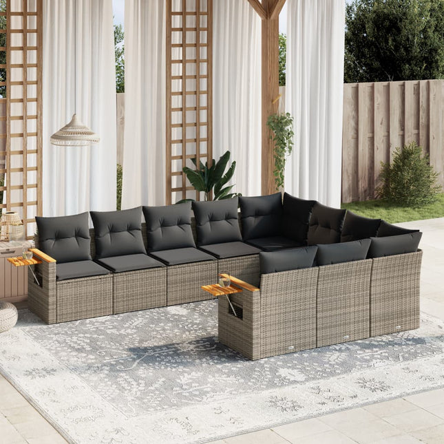 10-Delige Loungeset Met Kussens Poly Rattan Grijs