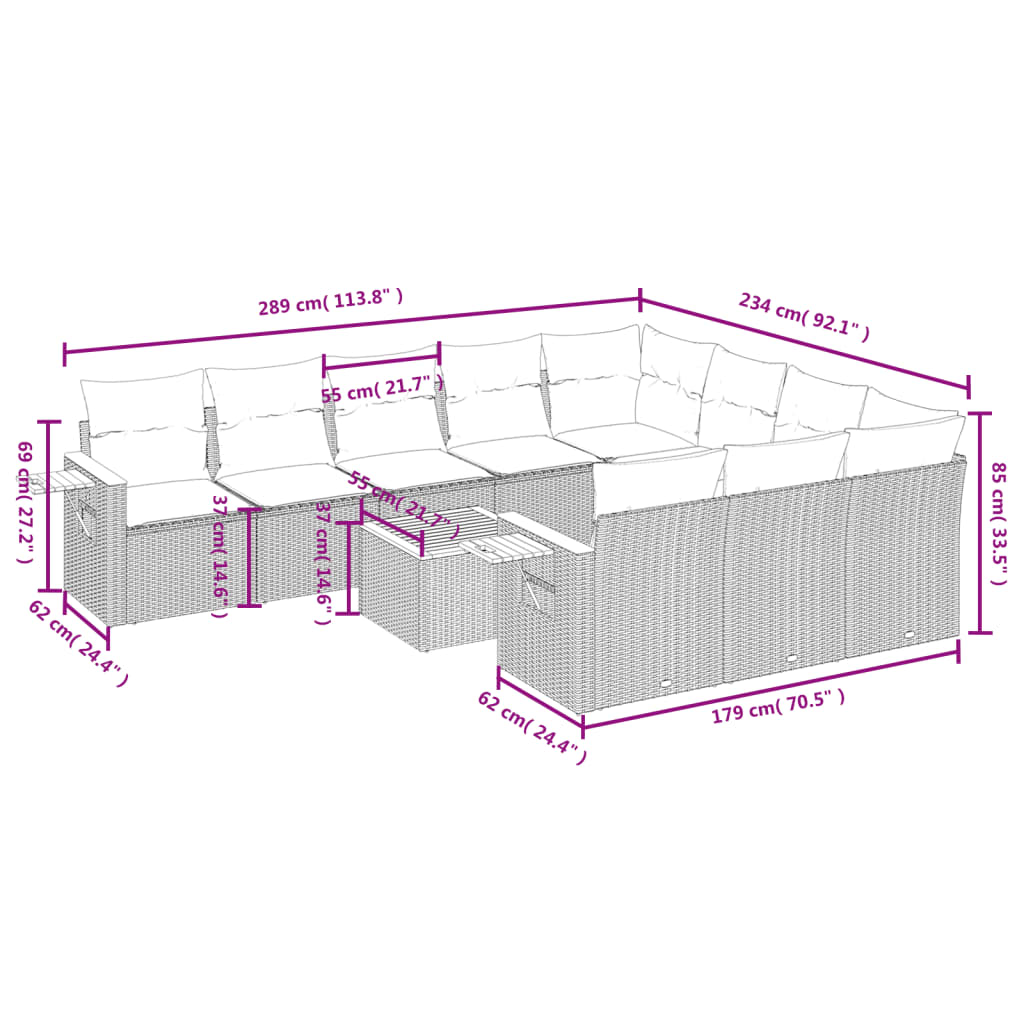 11-Delige Tuinset Met Kussens Poly Rattan Beige