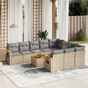 Tuinset 11-delig poly rattan beige met kussens