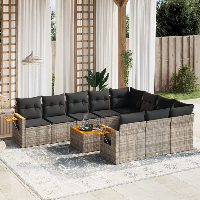 11-Delige Loungeset Met Kussens Poly Rattan Grijs