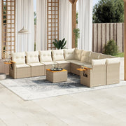 Tuinset 11-delig poly rattan beige met kussens