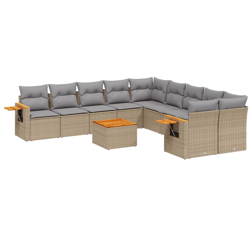 11-Delige Tuinset Met Kussens Poly Rattan Beige