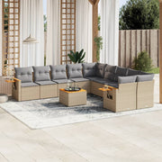Tuinset 11-delig poly rattan beige met kussens