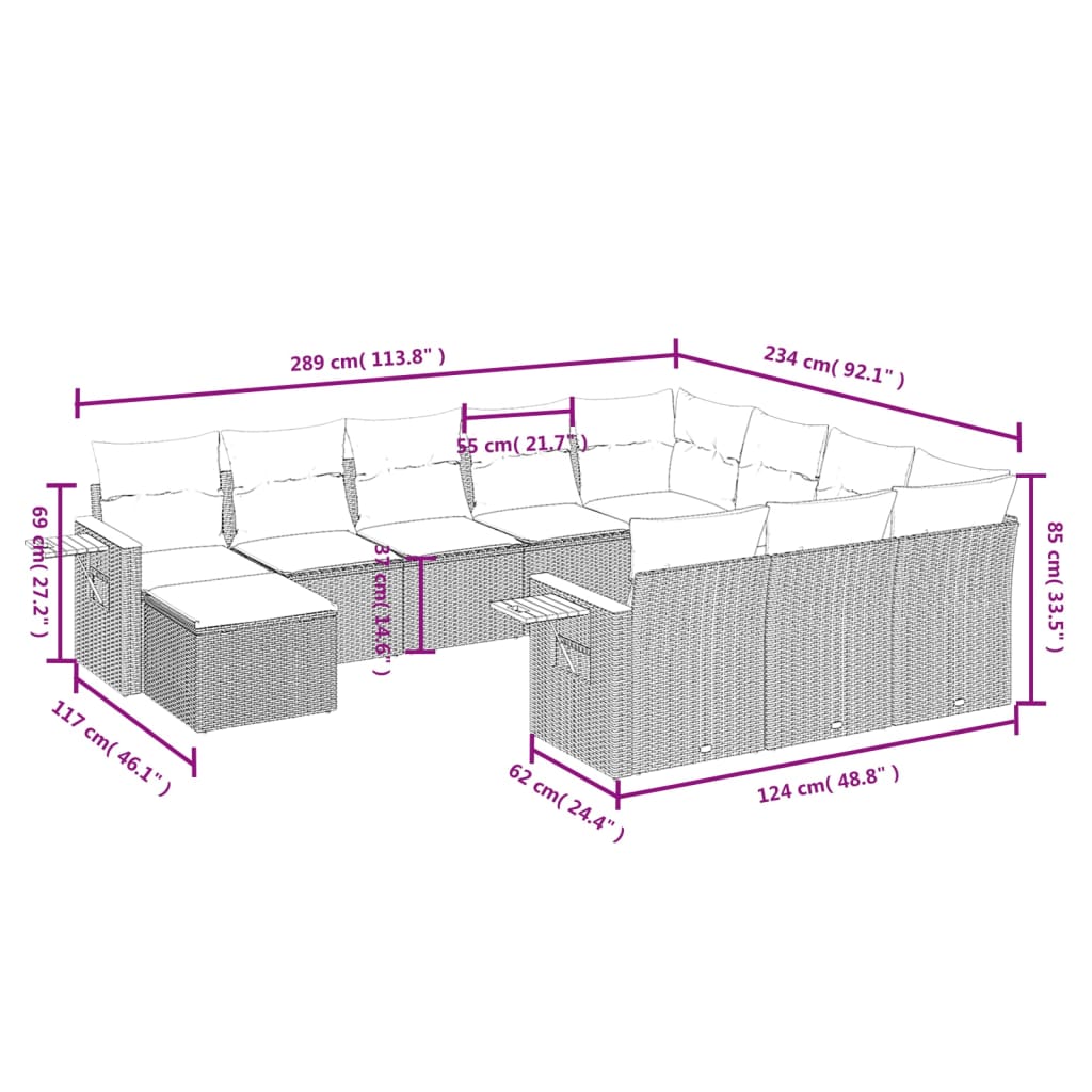 11-Delige Tuinset Met Kussens Poly Rattan Beige