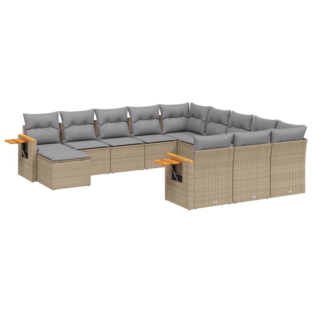 11-Delige Tuinset Met Kussens Poly Rattan Beige