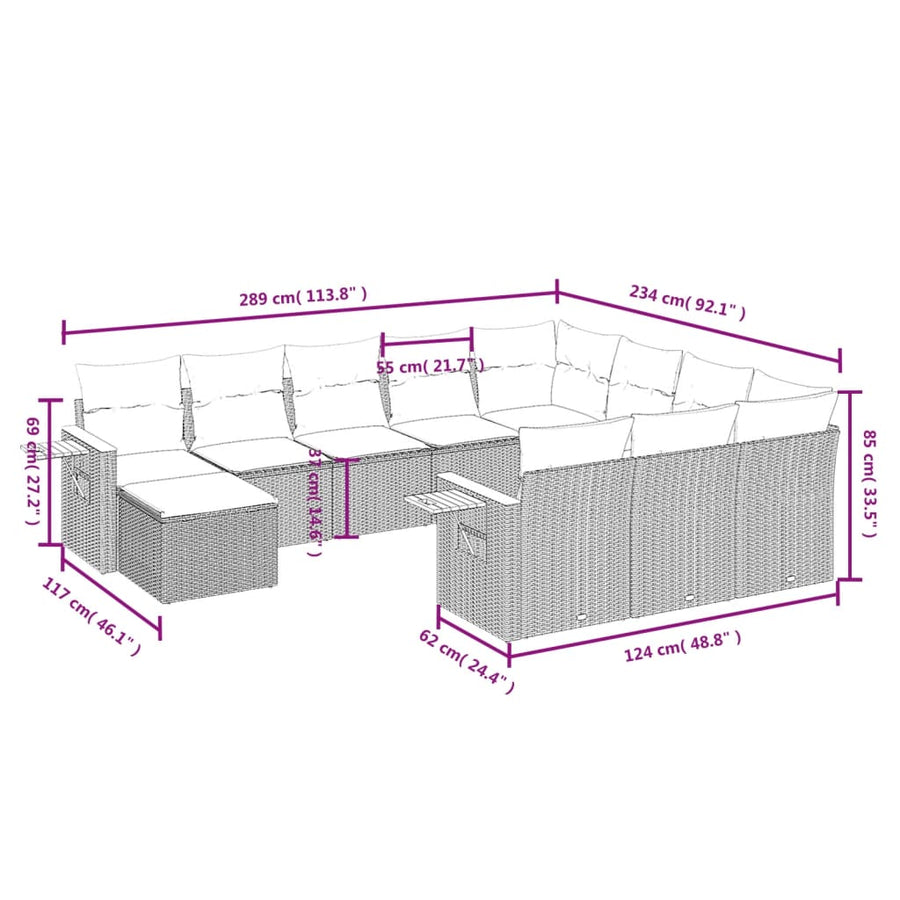 11-Delige Tuinset Met Kussens Poly Rattan Beige