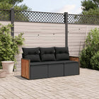 3-delige Loungeset met kussens poly rattan zwart 1 Zwart