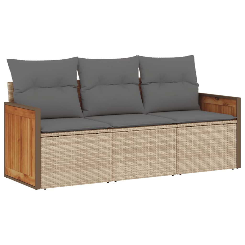 3-delige Loungeset met kussens poly rattan beige 1 Beige en grijs