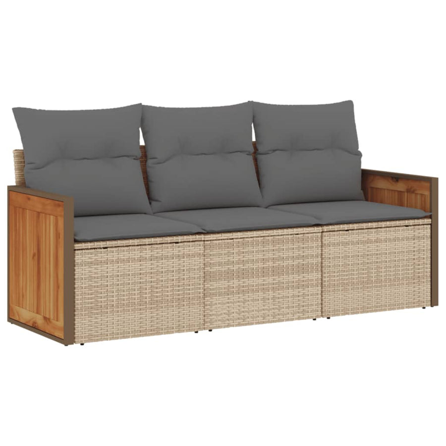 3-delige Loungeset met kussens poly rattan beige 1 Beige en grijs