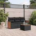 4-delige Loungeset met kussens poly rattan zwart 1 Zwart